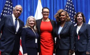 DBE and ACDBE Final Rule Announcement panelists (from left) Bobby Nix, Pleasant News, Inc.; Bridgette Beato, Lumenor Consulting Group; Director Irene Marion, USDOT Office of Civil Rights, Eve Williams, Dikita Enterprises, and CEO Leslie Richards, SEPTA.